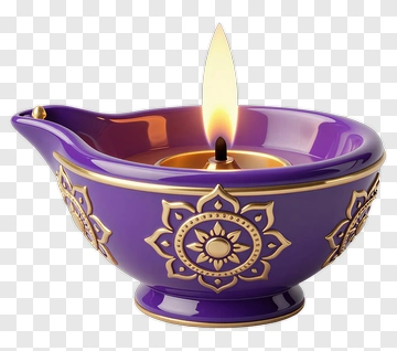 Purple Diya Lamp With Flame PNG
