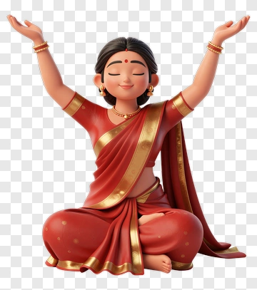3D Woman In Traditional Attire With Raised Arms PNG