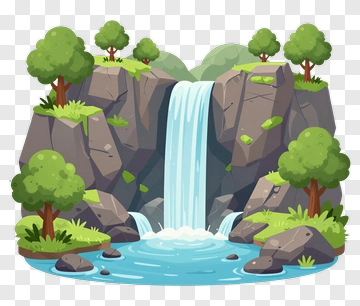 Waterfall In A Lush Green Landscape PNG