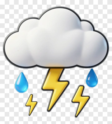 Cartoon Cloud With Lightning And Raindrops PNG