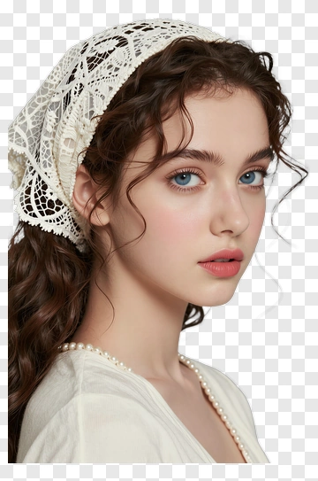 Young Woman In A Lace Headscarf PNG
