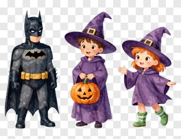 Cartoon Halloween Characters With Pumpkin PNG