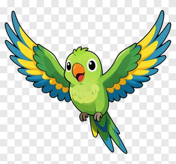 Cartoon Parrot Flying With Colorful Wings PNG