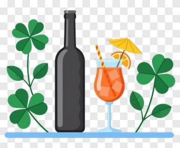 Drink And Bottle With Clover Leaves PNG