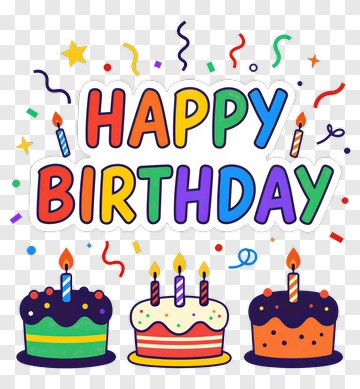 Happy Birthday Celebration With Colorful Cakes PNG