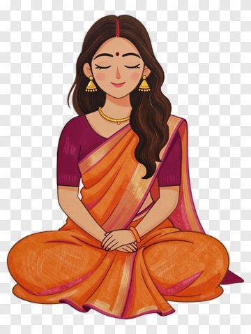 Cartoon Woman In A Traditional Saree PNG