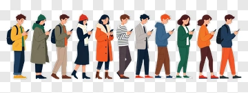 Group Of People Using Smartphones In Line PNG