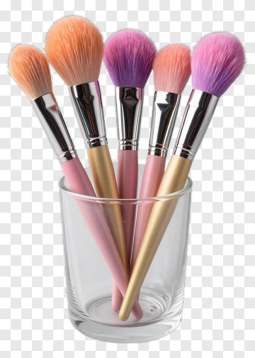 Makeup Brushes In A Glass Holder PNG