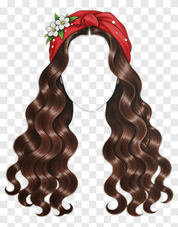 Long Brown Hair With Red Headband And Flowers PNG