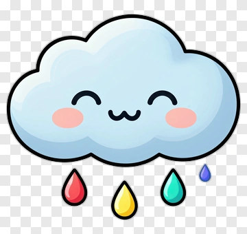 Cartoon Cloud With Colorful Raindrops PNG