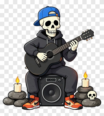 Cartoon Skeleton Playing Guitar PNG