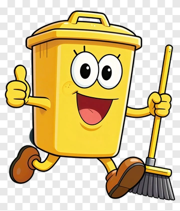 Cartoon Trash Can Holding A Broom PNG