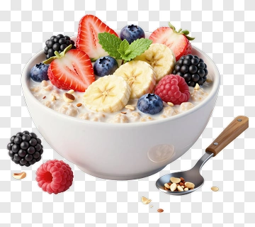 Bowl Of Oatmeal With Fresh Berries And Banana PNG