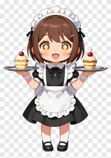Cartoon Maid Holding Cupcakes PNG