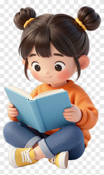 Cartoon Girl Reading A Book PNG