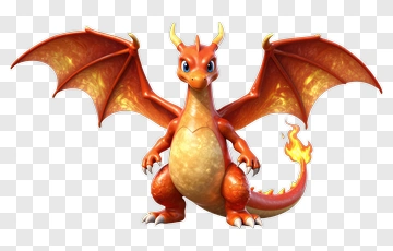 Cartoon Dragon With Wings And Flame Tail PNG