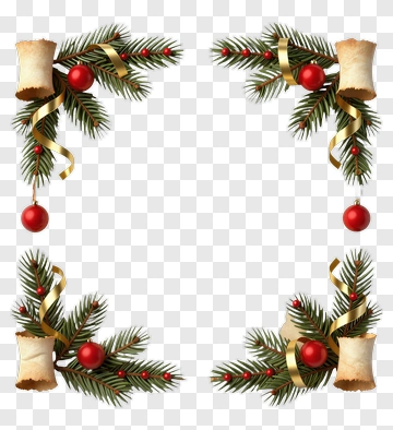 Christmas Frame With Pine Branches And Ornaments PNG