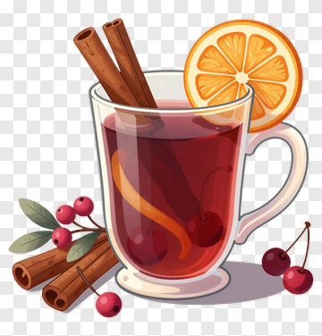 Hot Beverage With Cinnamon Sticks And Orange Slice PNG