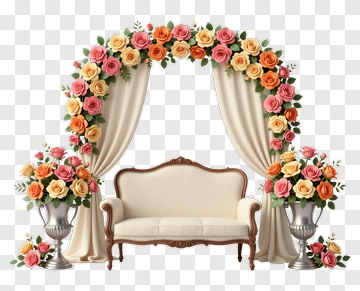 Floral Wedding Arch With Sofa PNG