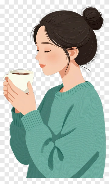 Woman Enjoying A Cup Of Coffee PNG
