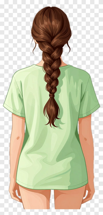 Girl With Braided Hair In A Green T-Shirt PNG