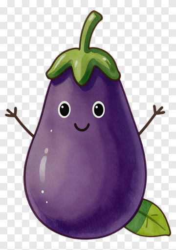 Cartoon Eggplant Character With Happy Expression PNG