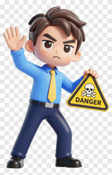 3D Businessman Holding A Danger Sign PNG