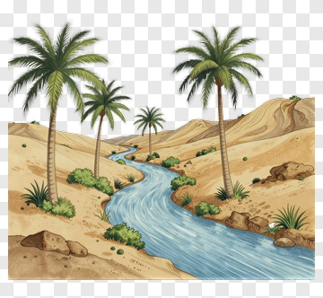 Desert River With Palm Trees PNG