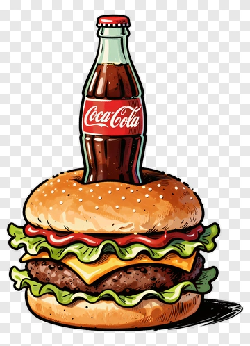 Burger With Coca-Cola Bottle PNG