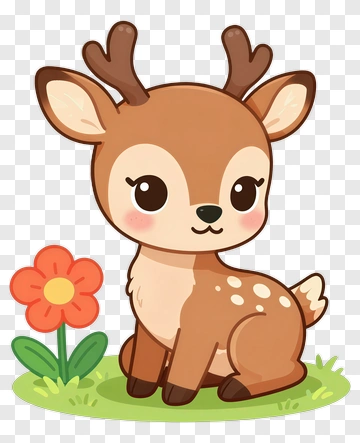 Cartoon Deer Sitting Next To A Flower PNG