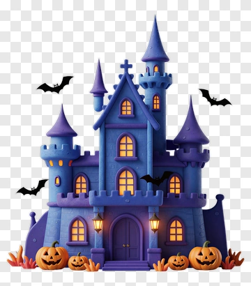 Halloween Castle With Pumpkins And Bats PNG