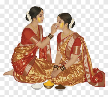 Sisters Applying Traditional Makeup PNG