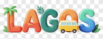 Colorful Lagos Typography With Palm Trees And Van PNG