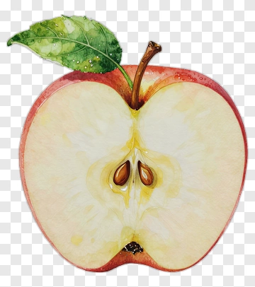 Watercolor Apple With Leaf PNG