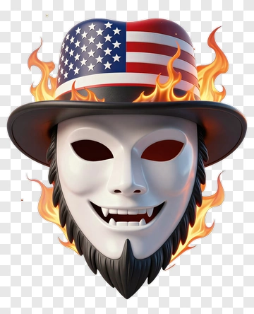Masked Figure With Flames And American Flag PNG