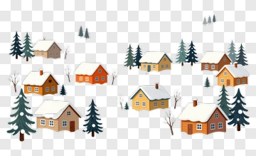 Winter Village With Snow-Covered Houses And Pine Trees PNG