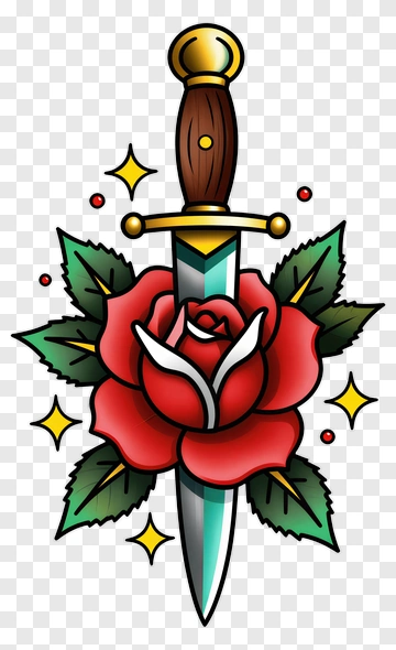 Tattoo Design Of A Rose With A Sword PNG