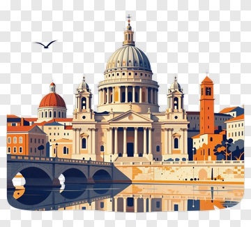 Architectural Illustration Of A Historic Building By The Water PNG