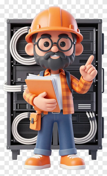 3D Technician Holding A Folder In Front Of Server Rack PNG