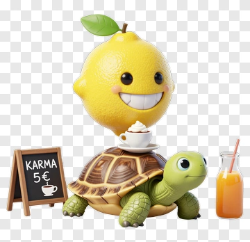 Cartoon Turtle With Lemon And Coffee PNG
