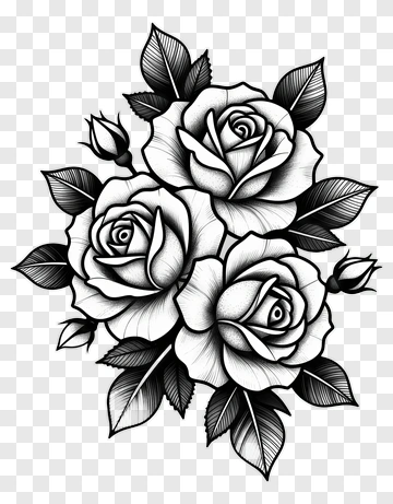 Black And White Rose Bouquet PNG