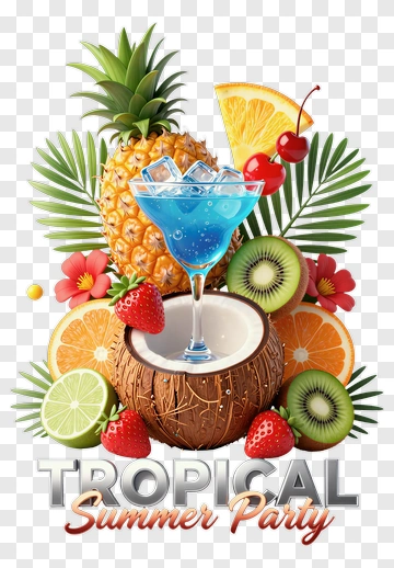 Tropical Summer Party Drink With Fruits PNG