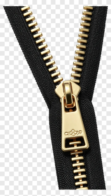 Gold Zipper On Black Fabric PNG
