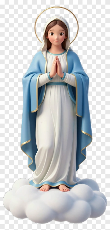 Cartoon Virgin Mary Praying On A Cloud PNG