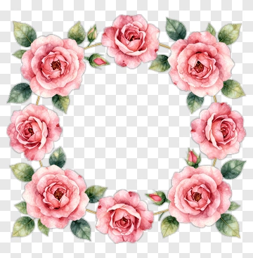 Watercolor Pink Rose Floral Frame PNG
