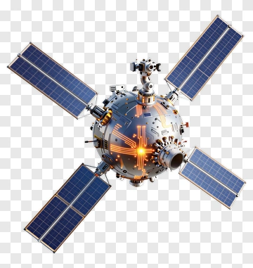 3D Space Satellite With Solar Panels PNG