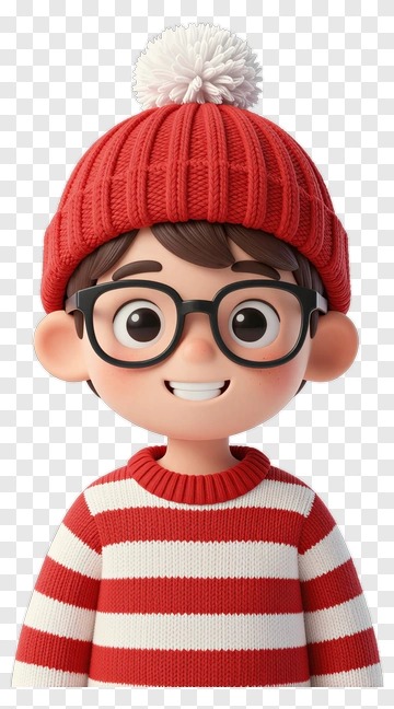 Cartoon Boy Wearing A Red Beanie And Striped Sweater PNG