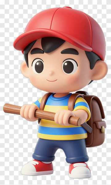 3D Boy Holding A Stick PNG
