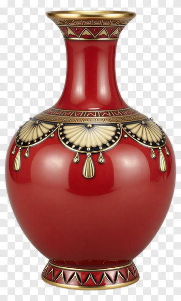 Decorative Red Vase With Golden Accents PNG