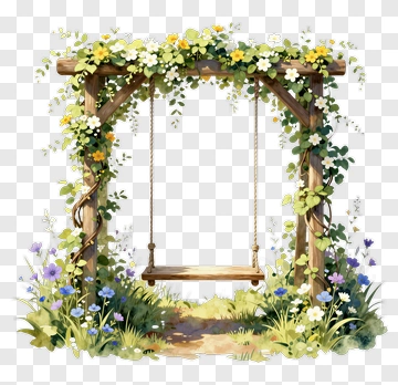 Flower Adorned Swing Set In A Garden PNG
